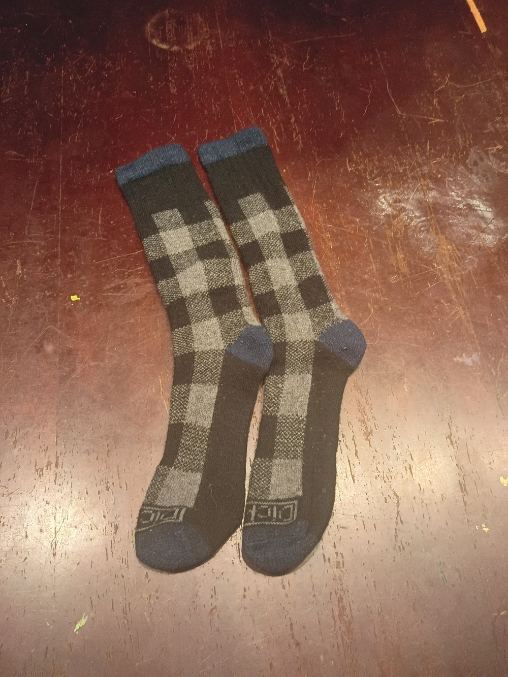 Dickies Black & Gray Plaid Crew Socks with Navy Accents